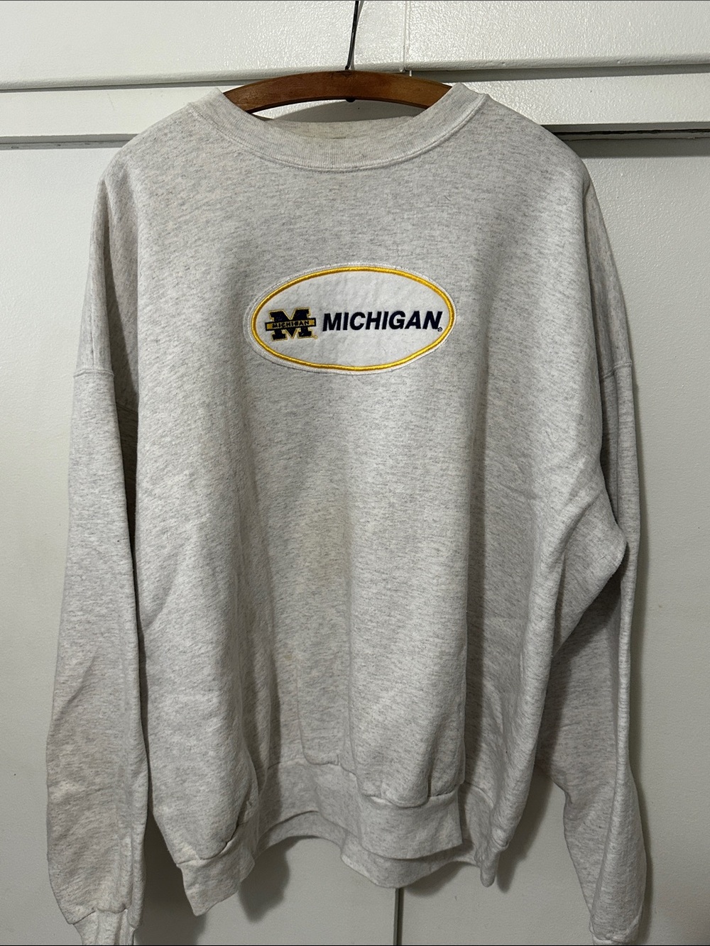 Vintage Hanes Michigan Crewneck Sweatshirt - Gray with Yellow & Navy Logo